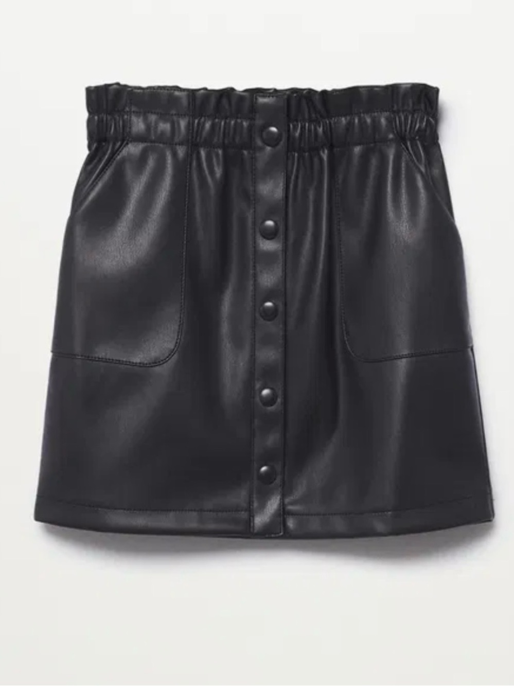 Mango Kids Black Faux Leather Button-Front Mini Skirt